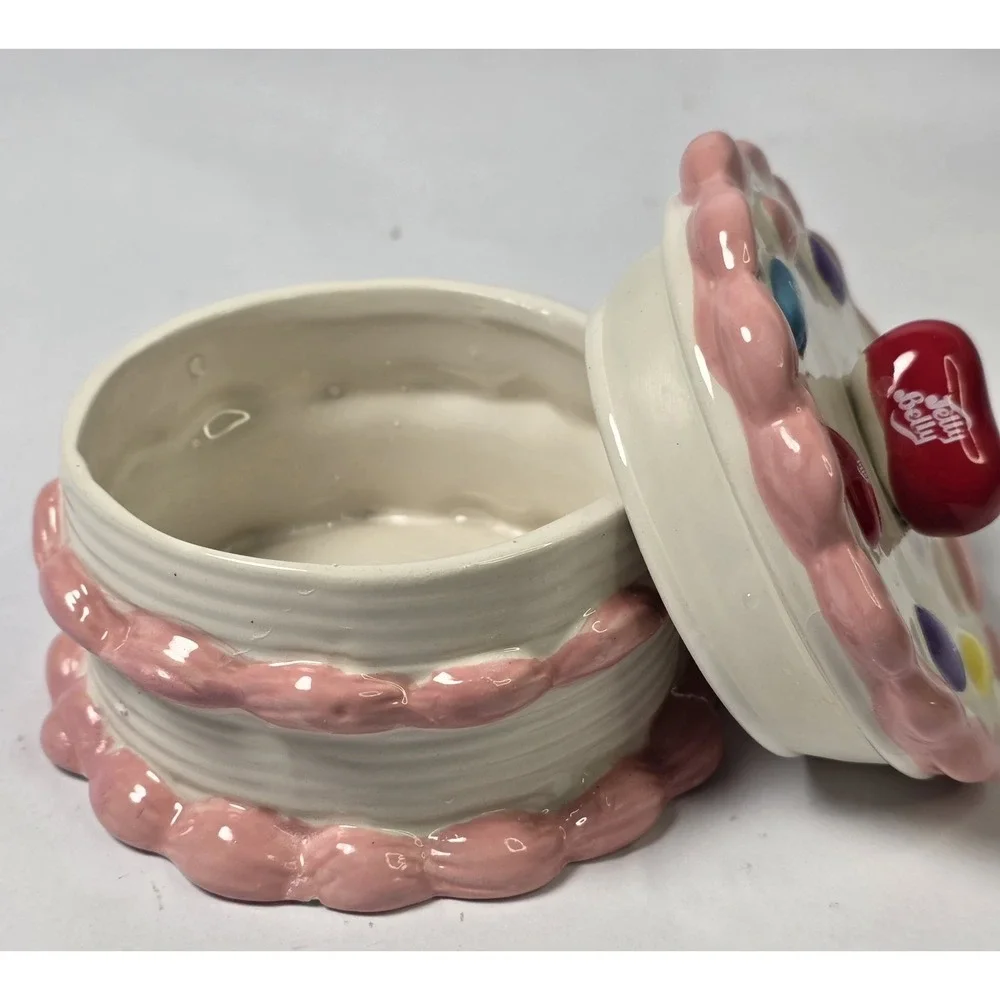 Jelly Belly Ceramic Birthday Cake Jelly Bean Pink Candy or Trinket Box